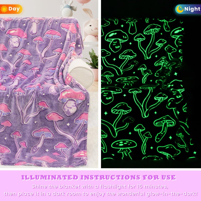 MIBOI Mushroom Blanket Glow in The Dark Cute Mushroom Throw Blanket for Adult Girls Cottagecore Decor Soft Fleece Blanket for Kids Bed Couch Kids Birthday Halloween - Image 5